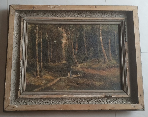 古玩字畫徐悲鴻款油畫風(fēng)景鏡框真品鑒賞圖