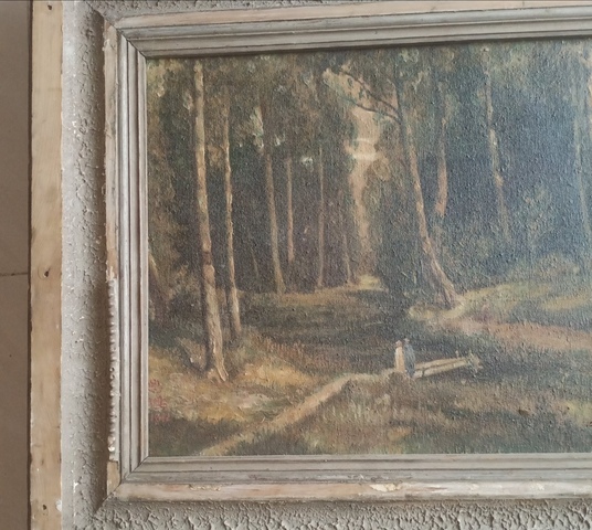 古玩字畫徐悲鴻款油畫風(fēng)景鏡框真品鑒賞圖