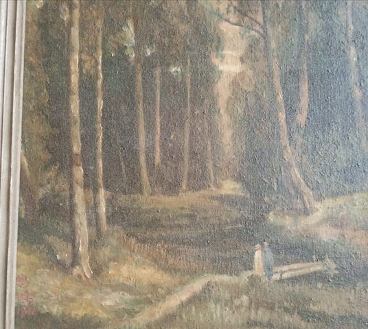 古玩字畫徐悲鴻款油畫風(fēng)景鏡框真品鑒賞圖