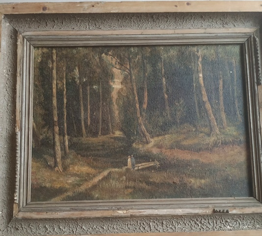 古玩字畫徐悲鴻款油畫風(fēng)景鏡框真品鑒賞圖