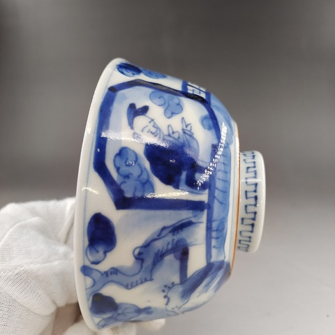 古玩陶瓷人物紋青花蓋碗真品鑒賞圖