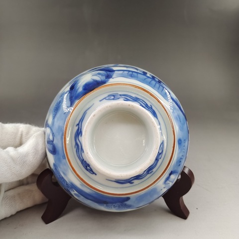 古玩陶瓷人物紋青花蓋碗真品鑒賞圖
