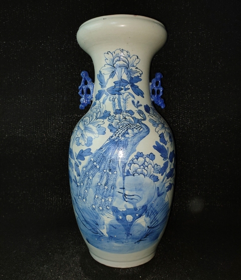 古玩陶瓷青花花鳥紋雙耳瓶真品鑒賞圖