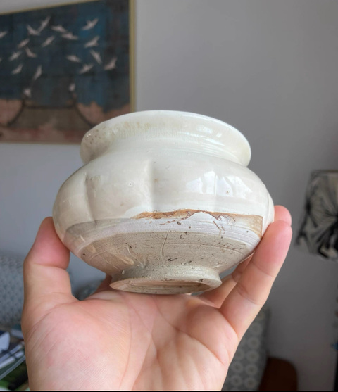 古玩陶瓷磁州窯白釉瓜棱罐真品鑒賞圖