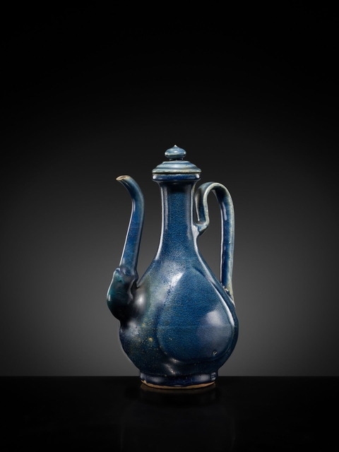 古玩陶瓷藍釉執壺真品鑒賞圖