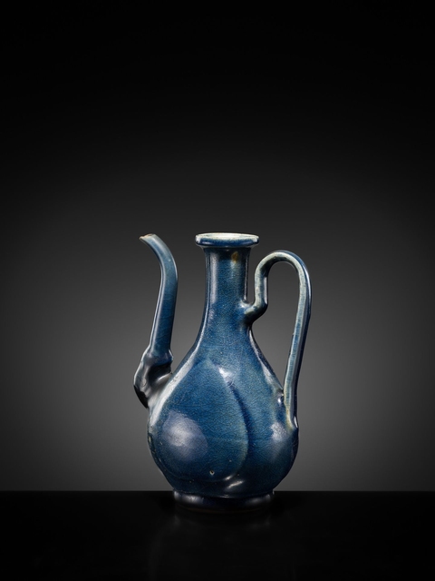 古玩陶瓷藍釉執壺真品鑒賞圖