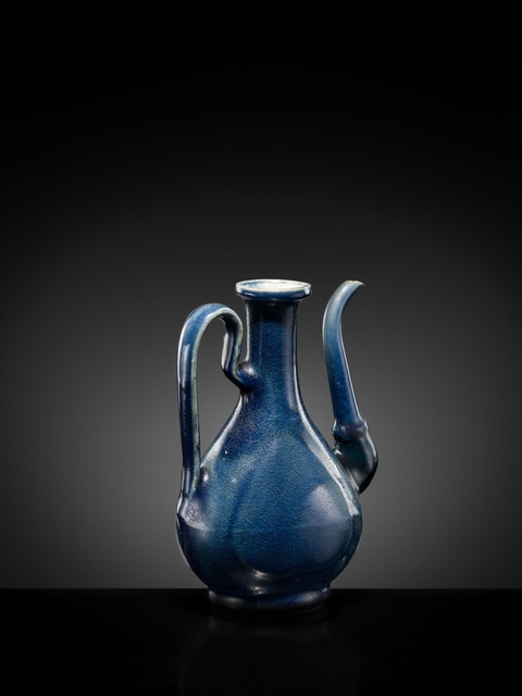 古玩陶瓷藍釉執壺真品鑒賞圖