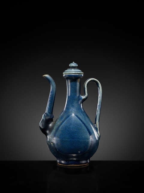 古玩陶瓷藍釉執壺真品鑒賞圖