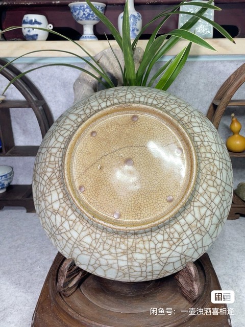 古玩陶瓷哥釉開片紋臥盤真品鑒賞圖