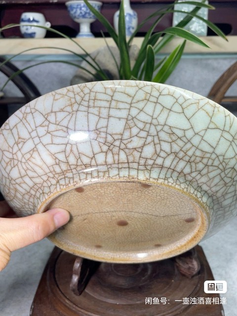 古玩陶瓷哥釉開片紋臥盤真品鑒賞圖