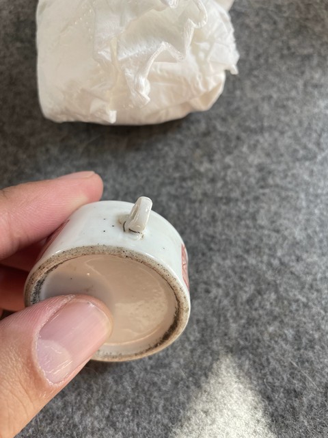 古玩陶瓷礬紅彩鳥食罐真品鑒賞圖