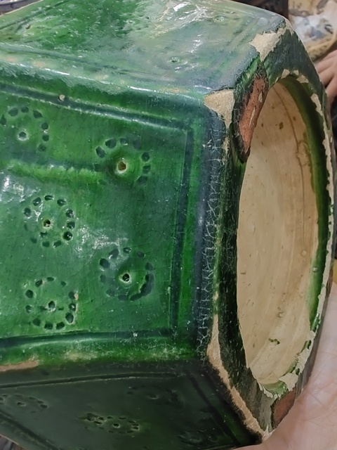 古玩陶瓷綠釉六方洗真品鑒賞圖