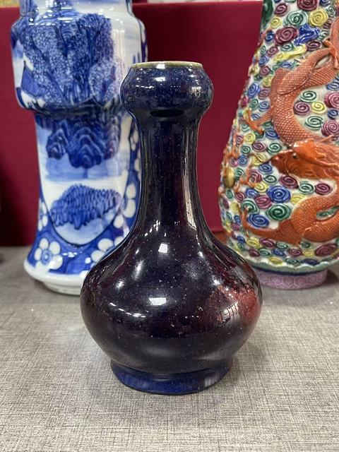 古玩陶瓷窯變釉蒜頭瓶真品鑒賞圖