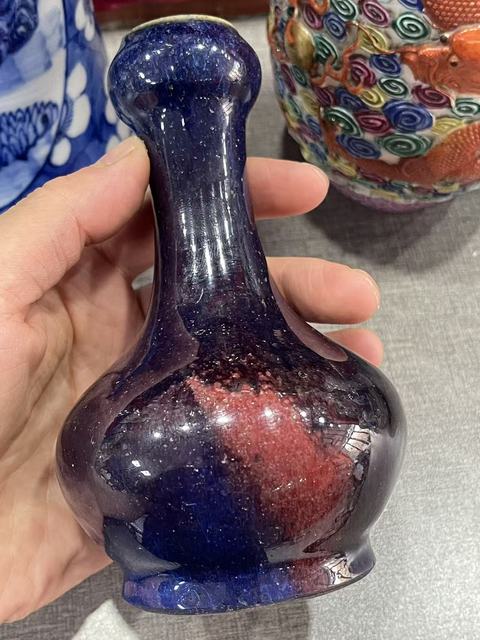 古玩陶瓷窯變釉蒜頭瓶真品鑒賞圖