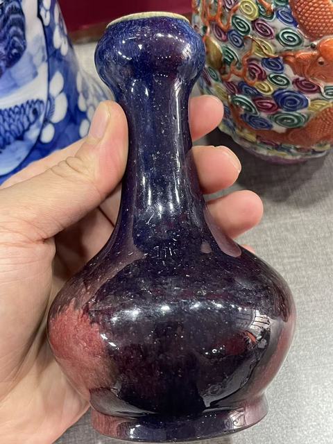 古玩陶瓷窯變釉蒜頭瓶真品鑒賞圖