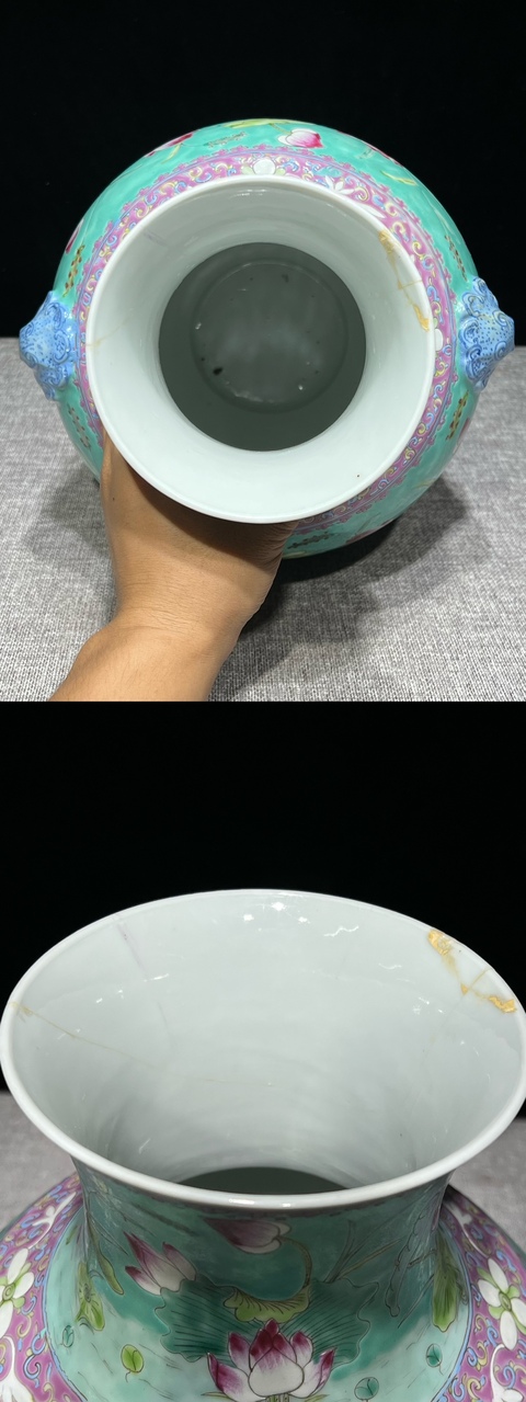 古玩陶瓷松石綠粉彩一路連科瓶真品鑒賞圖