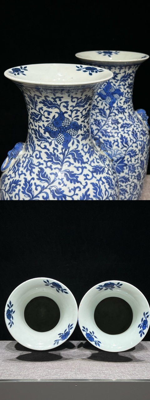 古玩陶瓷青花纏枝花卉紋獅耳瓶真品鑒賞圖