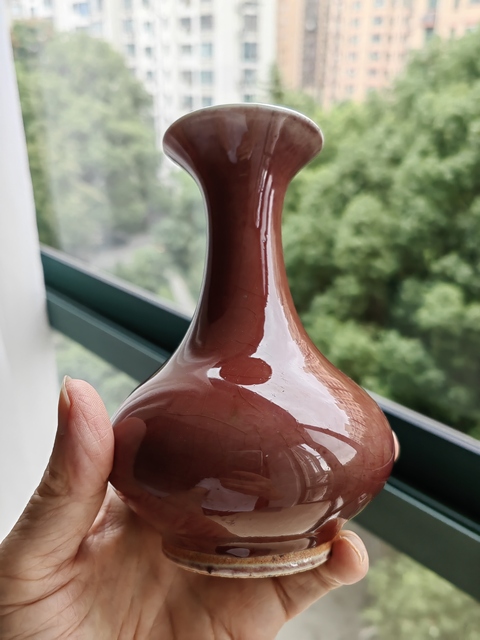 古玩陶瓷郎紅釉荸薺瓶真品鑒賞圖
