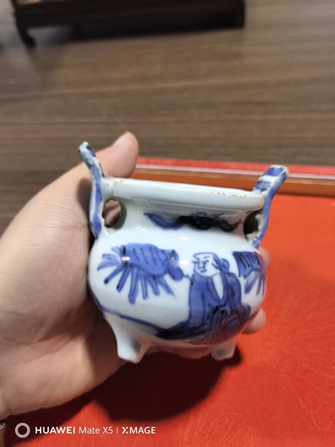 古玩陶瓷青花高士圖香爐，注意品相真品鑒賞圖