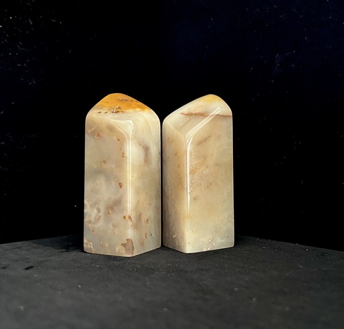 古玩雜項巴林石印章一對真品鑒賞圖