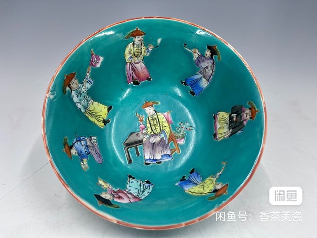 古玩陶瓷松石綠地滿大人大碗真品鑒賞圖