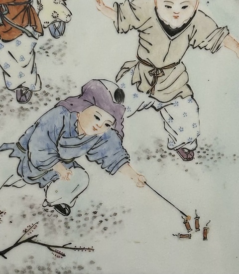 古玩陶瓷嬰戲紋瓷板畫真品鑒賞圖