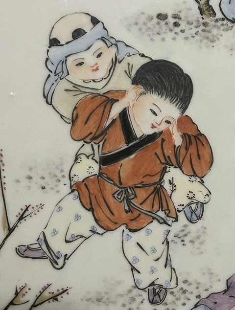 古玩陶瓷嬰戲紋瓷板畫真品鑒賞圖