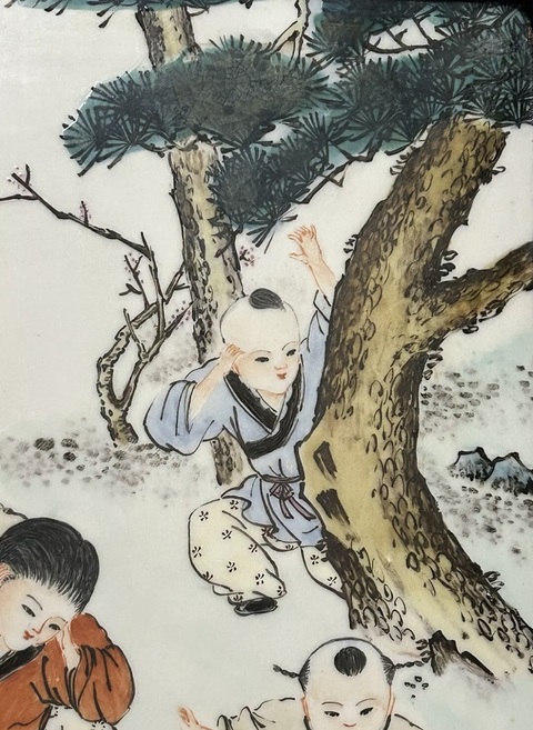 古玩陶瓷嬰戲紋瓷板畫真品鑒賞圖