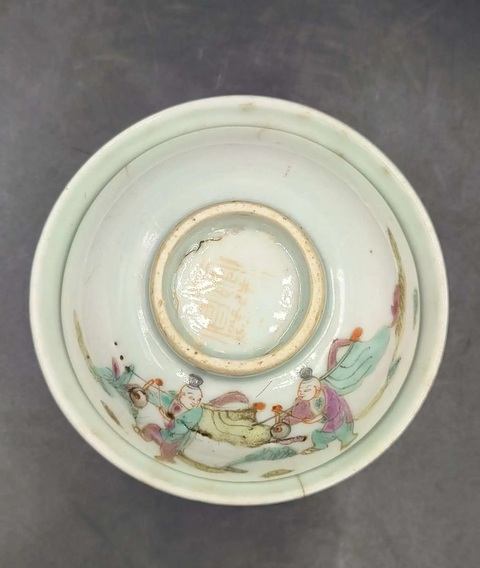 古玩陶瓷麒麟送子粉彩蓋碗拍賣,當前價格499元