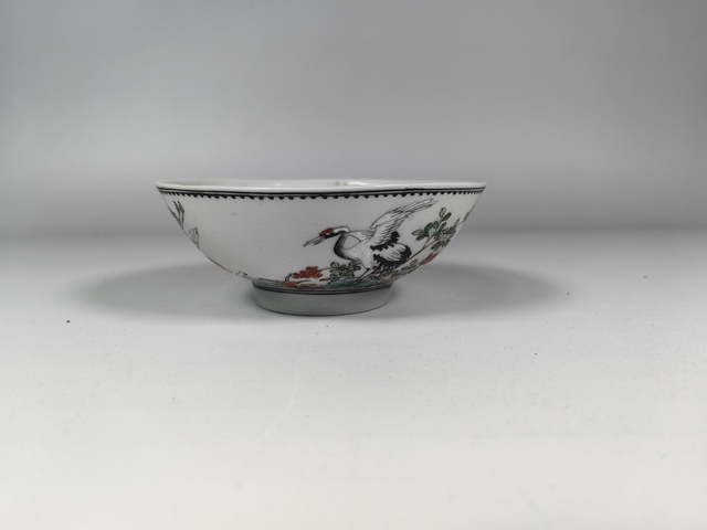 古玩陶瓷民國粉彩松鶴延年碗真品鑒賞圖