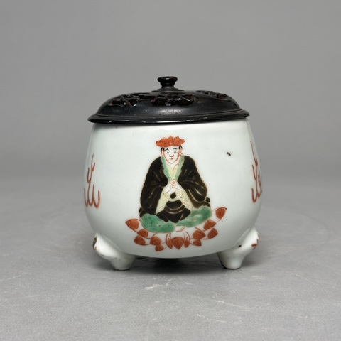 古玩陶瓷清光緒 五彩佛像香爐真品鑒賞圖