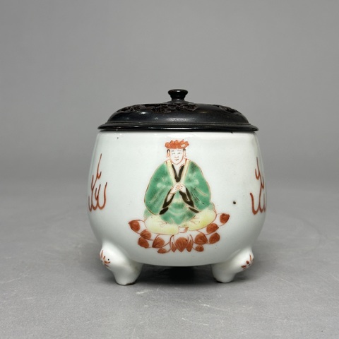 古玩陶瓷清光緒 五彩佛像香爐真品鑒賞圖