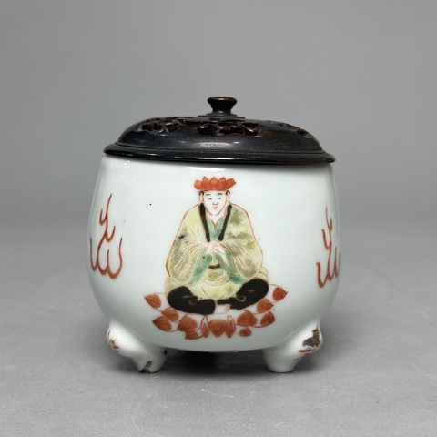 古玩陶瓷清光緒 五彩佛像香爐真品鑒賞圖