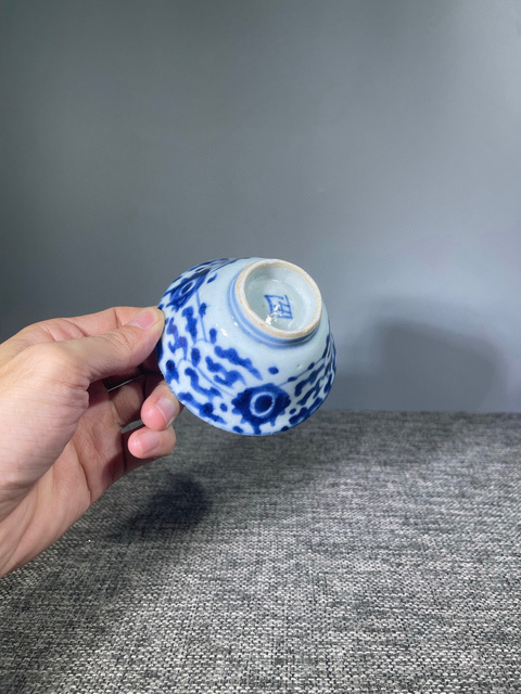 古玩陶瓷清中期.青花花卉紋茶碗拍賣,當前價格550元
