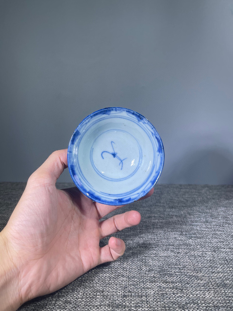 古玩陶瓷清中期.青花花卉紋茶碗拍賣,當前價格550元