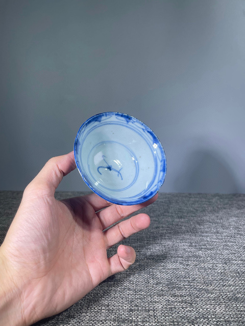 古玩陶瓷清中期.青花花卉紋茶碗拍賣,當前價格550元