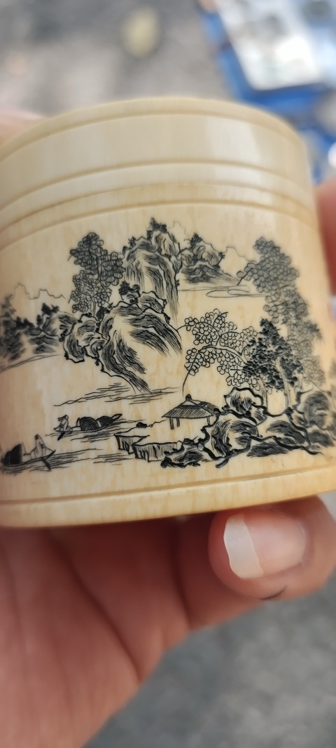 古玩雜項牙雕和合二仙真品鑒賞圖