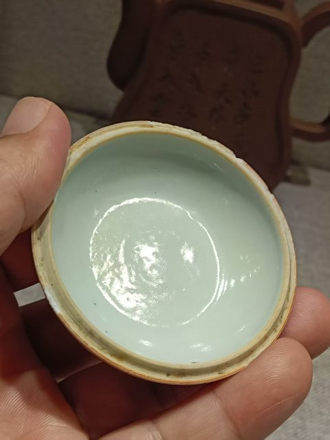 古玩陶瓷清光緒豇豆紅釉印盒真品鑒賞圖