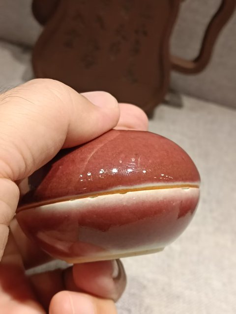 古玩陶瓷清光緒豇豆紅釉印盒真品鑒賞圖