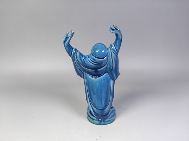 古玩陶瓷民國至創匯·孔雀藍笑彌勒佛雕塑真品鑒賞圖