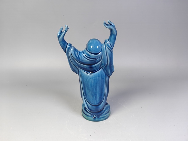古玩陶瓷民國至創匯·孔雀藍笑彌勒佛雕塑真品鑒賞圖