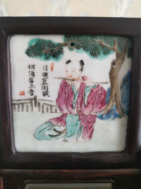 古玩陶瓷粉彩人物瓷板真品鑒賞圖