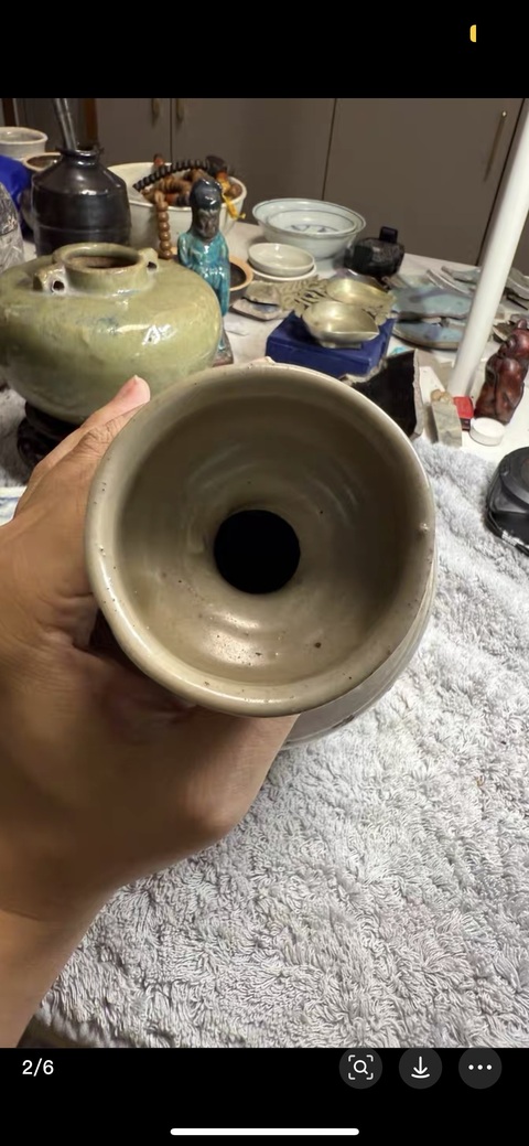 古玩陶瓷青白釉盤口瓶真品鑒賞圖