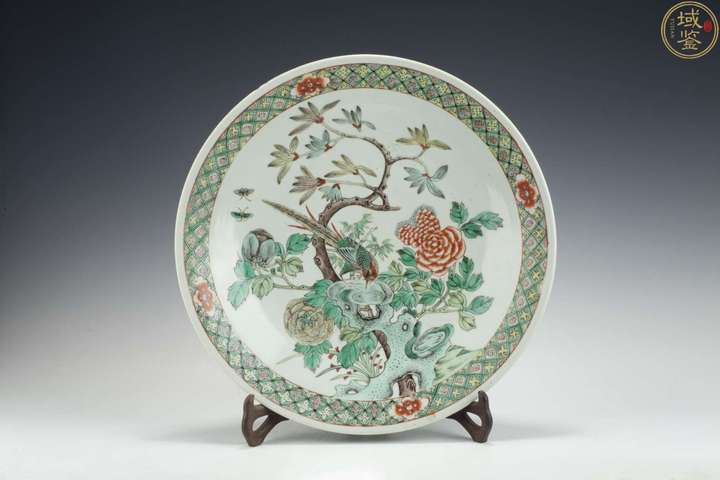 古玩陶瓷清晚·五彩錦雞牡丹紋大盤(pán)（尺寸碩大）拍賣(mài)，當(dāng)前價(jià)格8999元
