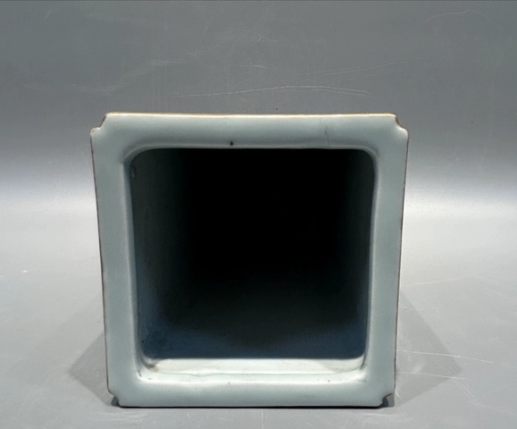 古玩陶瓷淺絳山水人物詩文四方帽筒真品鑒賞圖