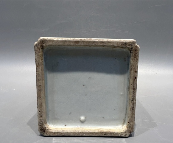 古玩陶瓷淺絳山水人物詩文四方帽筒真品鑒賞圖