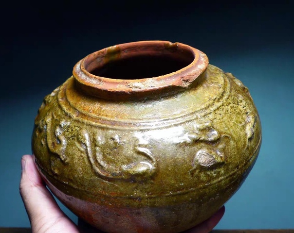 古玩陶瓷黃釉罐真品鑒賞圖