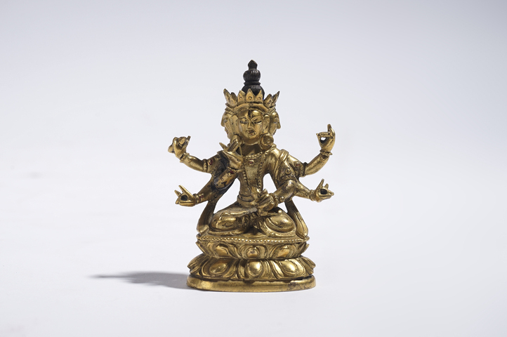 古玩銅器清中期·銅鎏金尊勝佛母造像真品鑒賞圖