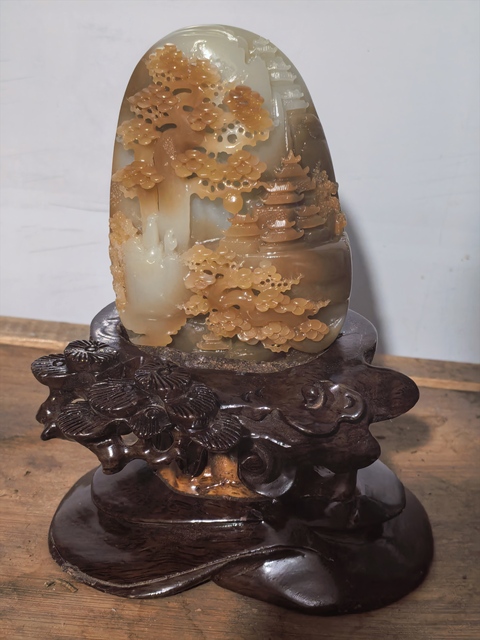 古玩玉器和田玉糖白玉山水樓閣擺件真品鑒賞圖