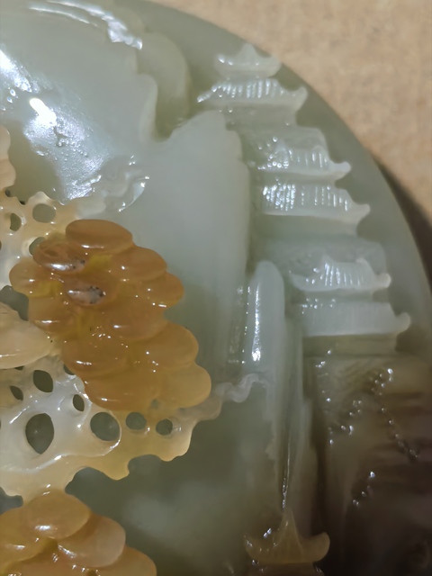 古玩玉器和田玉糖白玉山水樓閣擺件真品鑒賞圖